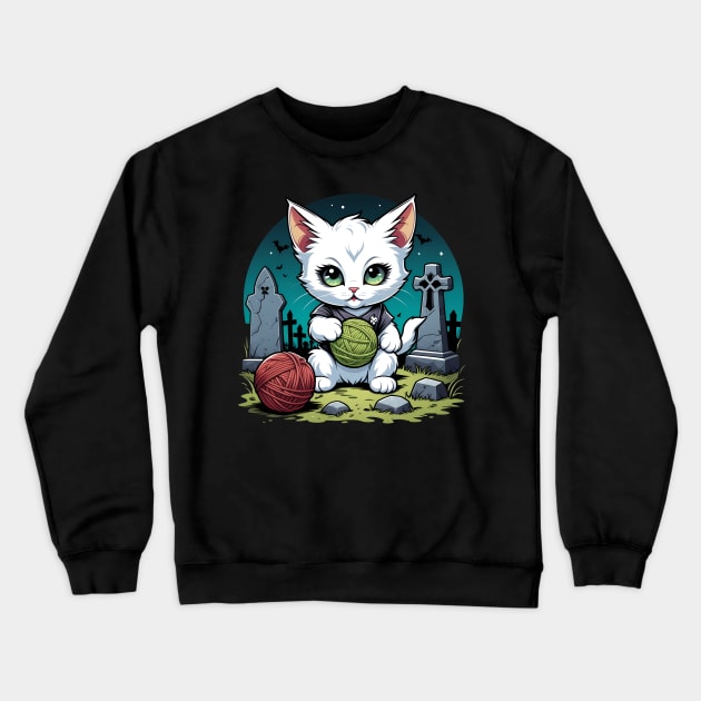 Creepy Kitten at Graveyard Crewneck Sweatshirt by ArtfulTat